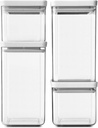 Brabantia Set of 4 Tasty+ Stackable Square Canisters, 2 x 0.7 litre and 2 x 1.6 litre / Light Grey 