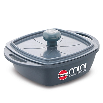 Hawkins Die Cast Square Mini Casserole MCSG75 Grey 0.75 Litre with Glass Lid