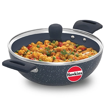 Hawkins Deep Kadhai ICK25G, 2.5 Litre, Induction Compatible,Ceramic,Nonstick with Glass Lid