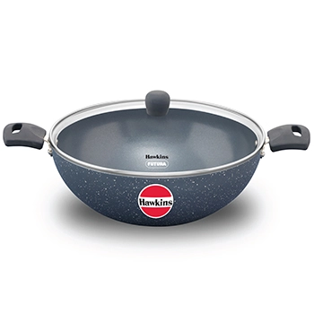 Hawkins Deep Kadhai ICK50G, 5 Litre, Induction Compatible,Ceramic,Nonstick with Glass Lid 