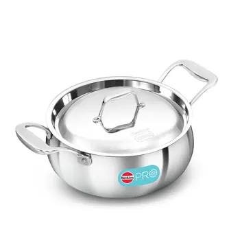 Hawkins SS Tri-ply PRO Handi PSH30S, Stainless Steal, Induction Compatible, 3 Litre with SS Lid
