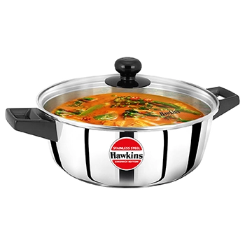 Hawkins SS Cook n Serve Casserole SSCB30G, 3 Litre, Stainless Steal, Induction Compatible  with Glass Lid