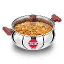 Hawkins SS Tri-ply Handi SSH50G, Stainless Steal, Induction Compatible, 5 Litre with Glass Lid