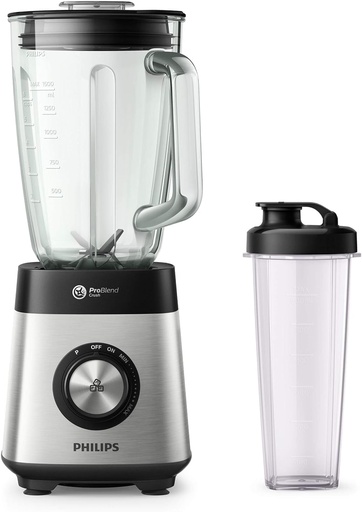[35401098] PHILIPS Series 5000 Blender, Metallic,1000W,2l glass jar, tumbler, HR3573/91. 