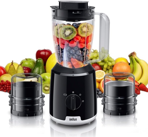 [5123074] Braun JB101AI- JB1023 BK PowerBlender 600 W, 1.2 L, TriAction Technology, 2 Mills, 3 way protection 2 speeds + ice crush/pulse