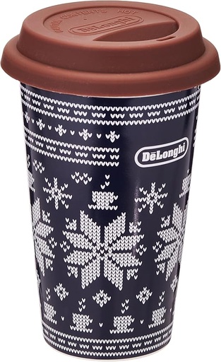 [35401420] De'Longhi Thermal Mug DLSC076 Thermal Mug for Hot and Cold Drinks, Ceramic Thermos Flask, Double Walled, Non-Slip Silicone Lid, 300 ml Capacity
