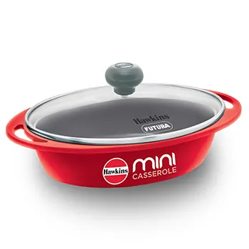 [500105] Hawkins Die Cast Oval Mini Casserole DCR75G Red 0.75 Litre with Glass Lid