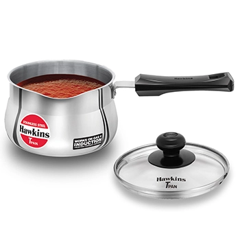 [500163] Hawkins Stainless Steel T Pan SST15G,1.5 Litre, Induction Compatible with Glass Lid (4.7 mm Thick)